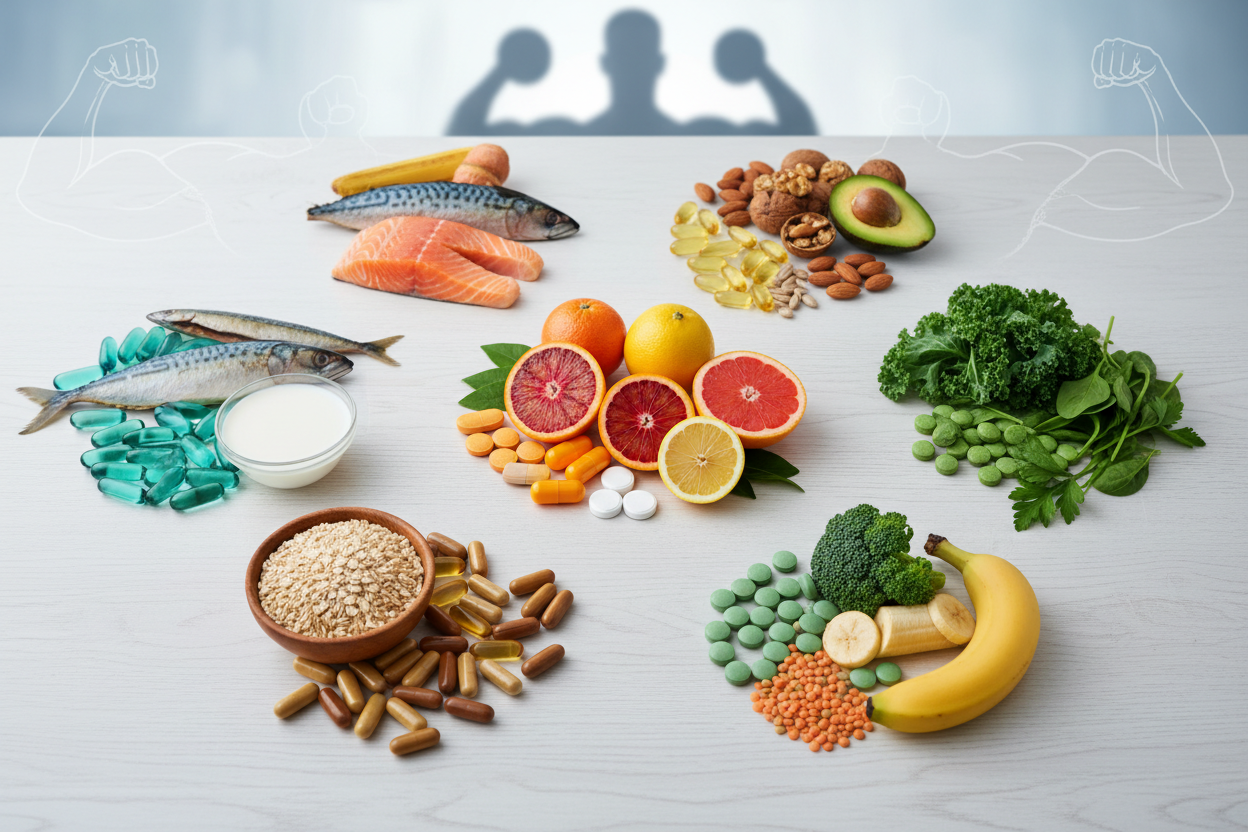 Las 5 vitaminas más importantes para el crecimiento y la recuperación muscular.