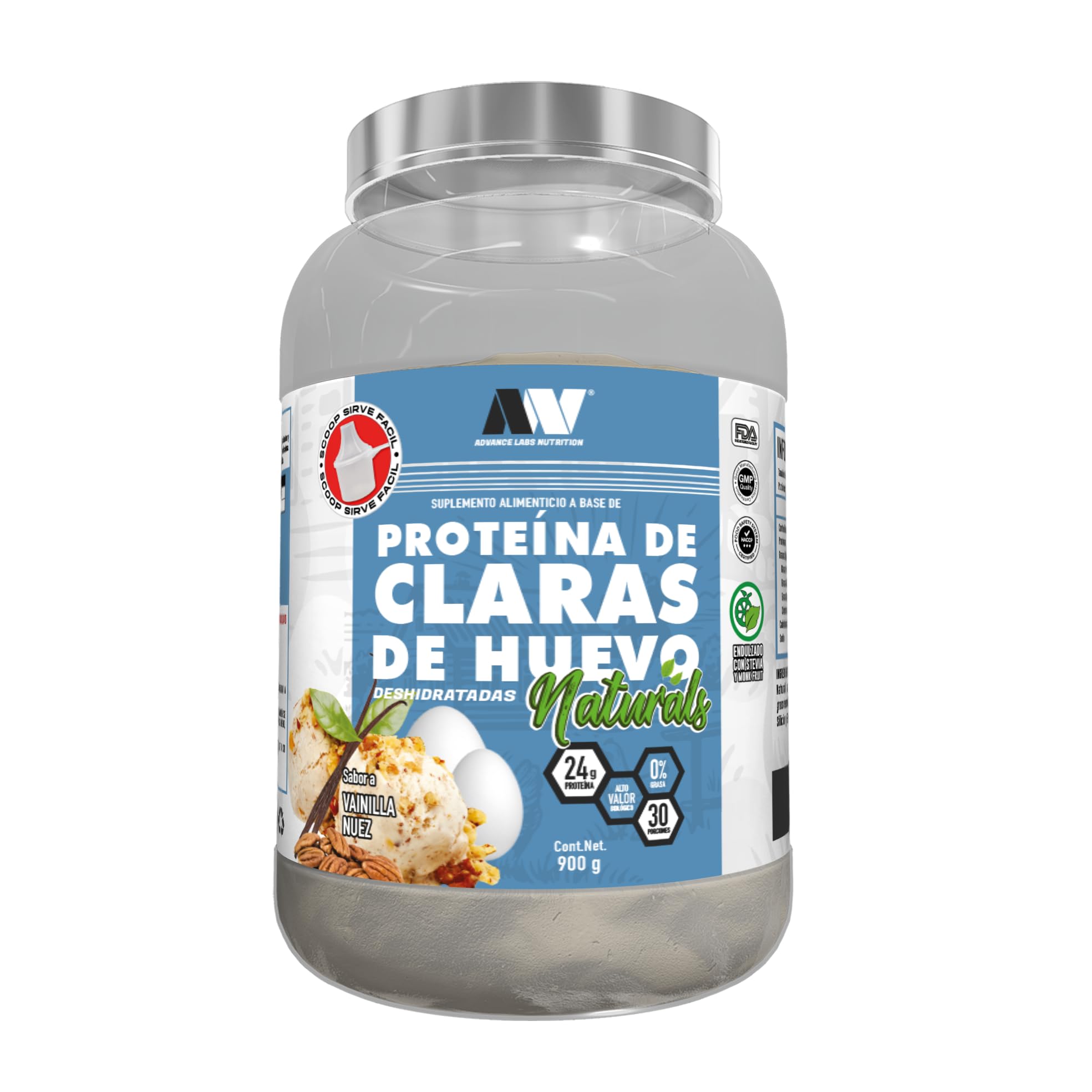 ADVANCE NUTRITION CLARAS DE HUEVO VAINILLA NUEZ, 900 G (30 SERVICIOS)
