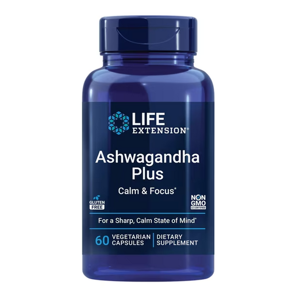 LIFE EXTENSION ASHWAGANDHA PLUS CALM & FOCUS, 60 CÁPSULAS