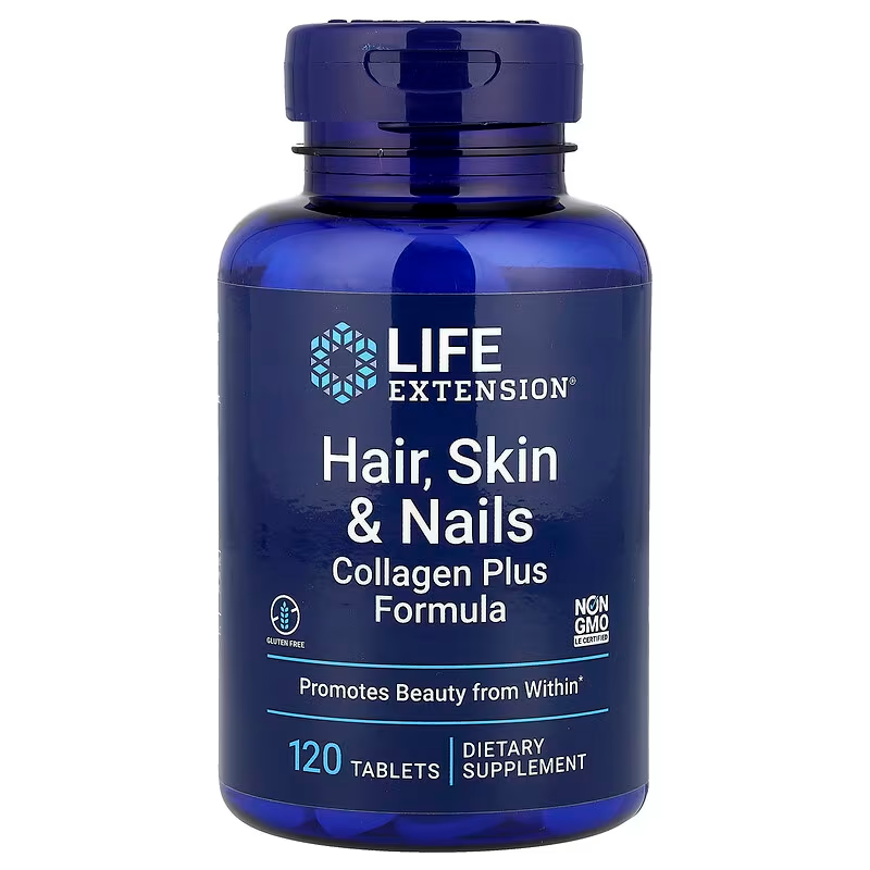 LIFE EXTENSION FÓRMULA DE COLÁGENO PLUS PARA CABELLO, PIEL Y UÑAS, 120 CÁPSULAS