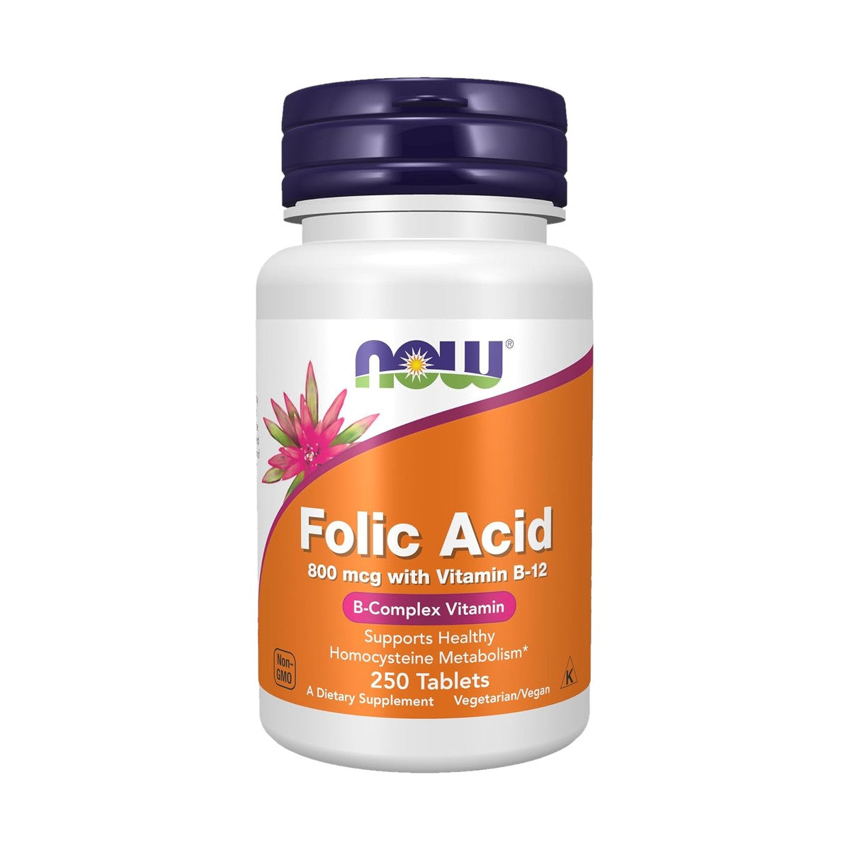 NOW FOODS ÁCIDO FÓLICO 800 MCG + B-12 25 MCG, 250 TABLETAS