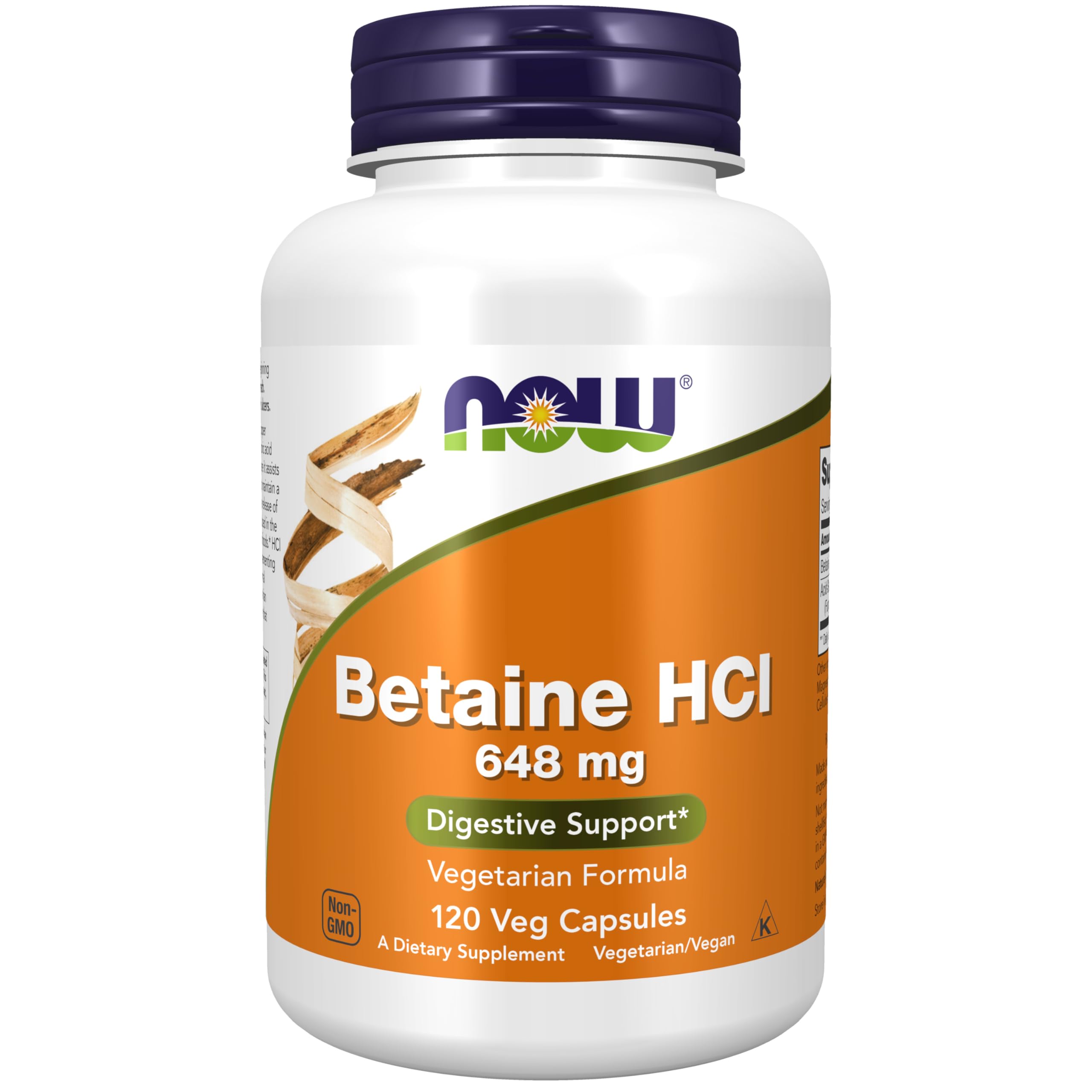 NOW FOODS BETAINE HCL 648 MG, 120 CÁPSULAS