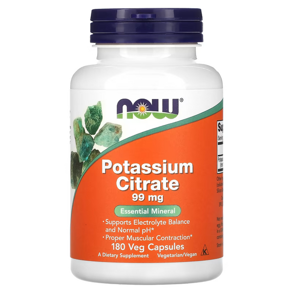 NOW FOODS POTASSIUM CITRATE 99 MG, 180 CÁPSULAS VEGETALES