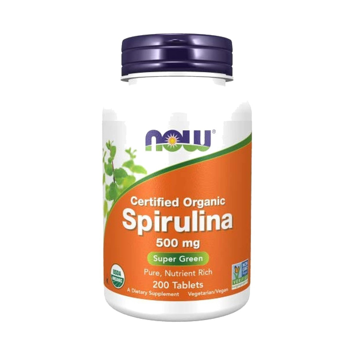 NOW FOODS CERTIFIED ORGANIC SPIRULINA 500 MG, 200 TABLETAS