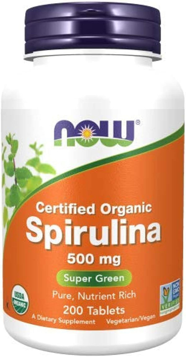 NOW FOODS CERTIFIED ORGANIC SPIRULINA 500 MG, 200 TABLETAS