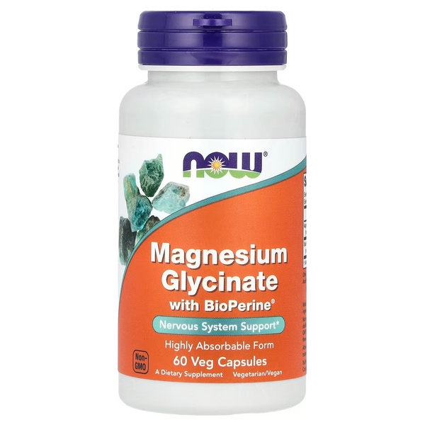 NOW FOODS GLICINATO DE MAGNESIO CON BIOPERINE, 60 CÁPSULAS VEGETALES
