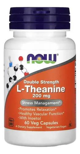 NOW FOODS L-TEANINA DOBLE CONCENTRACIÓN 200 MG, 60 CÁPSULAS VEGETALES