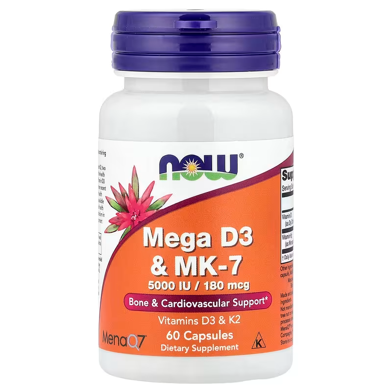 NOW FOODS MEGA D-3 & MK-7, 60 CÁPSULAS VEGETALES