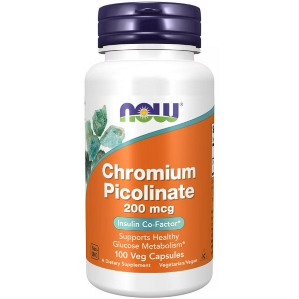 NOW FOODS PICOLINATO DE CROMO 200 MCG, 100 CÁPSULAS VEGETALES