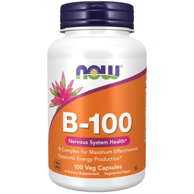 NOW FOODS VITAMINA B-100, 100 CÁPSULAS VEGETALES
