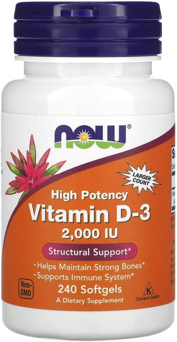 NOW FOODS VITAMINA D-3 2000 UI, 240 CÁPSULAS BLANDAS
