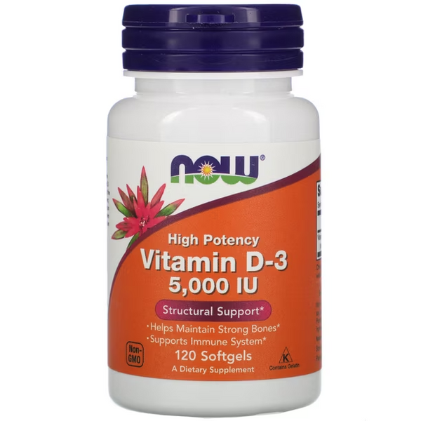 NOW FOODS VITAMINA D-3 5000 UI, 120 CÁPSULAS BLANDAS
