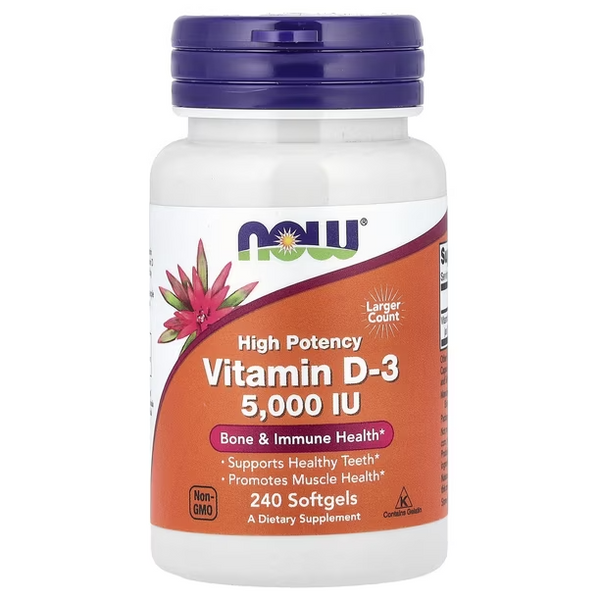 NOW FOODS VITAMINA D-3 5000 UI, 240 CÁPSULAS BLANDAS