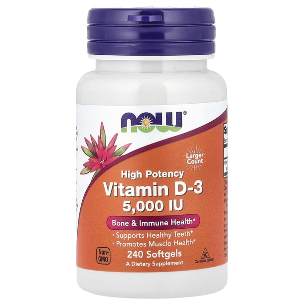 NOW FOODS VITAMINA D-3 5000 UI, 240 CÁPSULAS BLANDAS